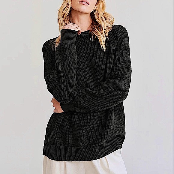 Jenni Kayne Sweaters - Jenni Kayne Oversized Cotton Fisherman Sweater in Black